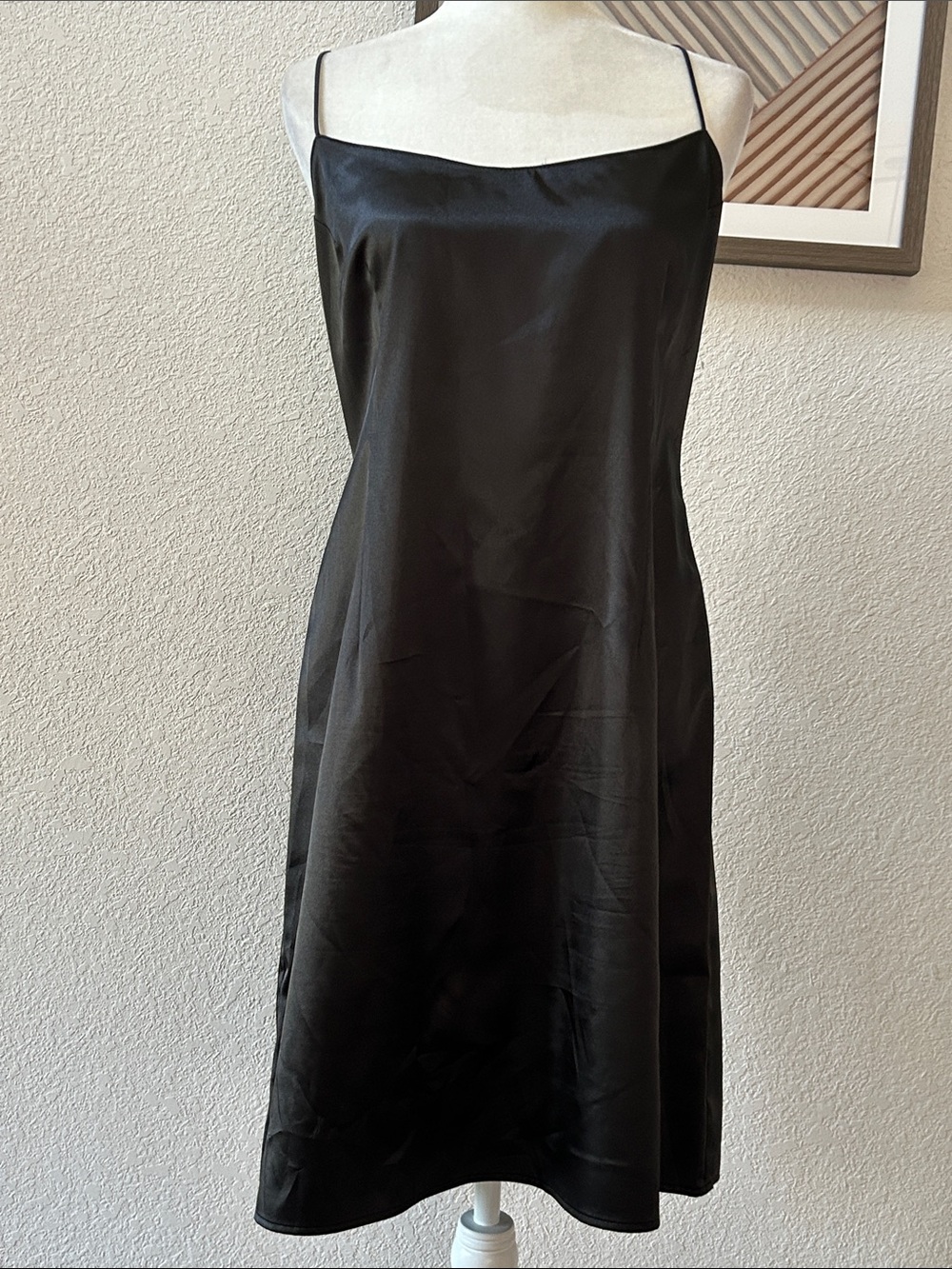 Rickie Freeman Teri Jon Satin Classic slip dress 14 black satin LNWOT
